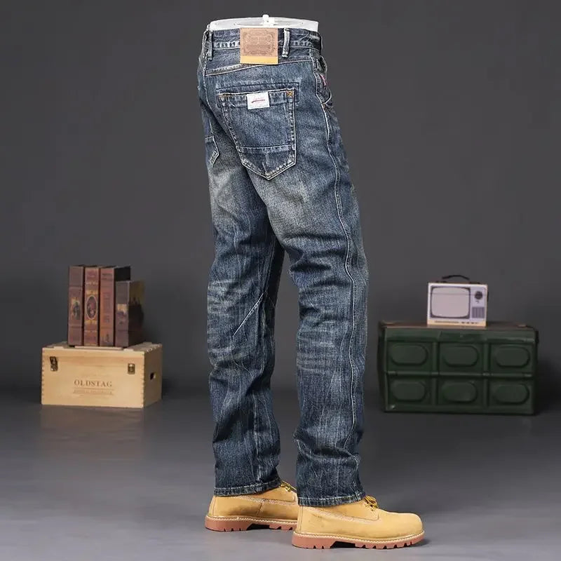 Trousers Vintage Washed Straight Jeans for Men Work Wear Male Cowboy Pants with Pockets Plus Size Aesthetic Cheap Retro Classic